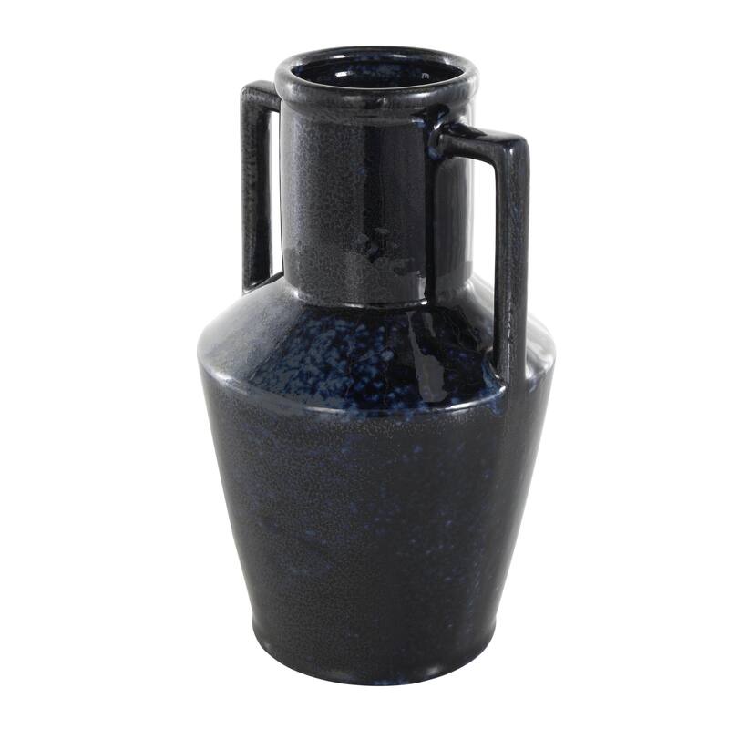 Ceramic Ombre Textured Decorative Vase with Rectangular Handles - Dark Blue - Roche River Decor