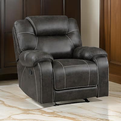 Lily 42 Inch Manual Glider Recliner Chair, Brown Microfiber, Solid Wood