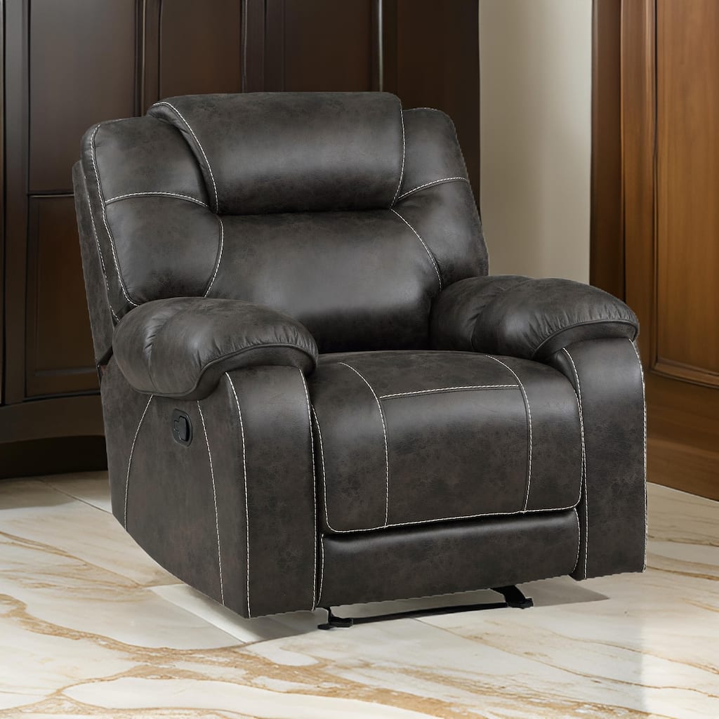 Lily 42 Inch Manual Glider Recliner Chair, Brown Microfiber, Solid Wood
