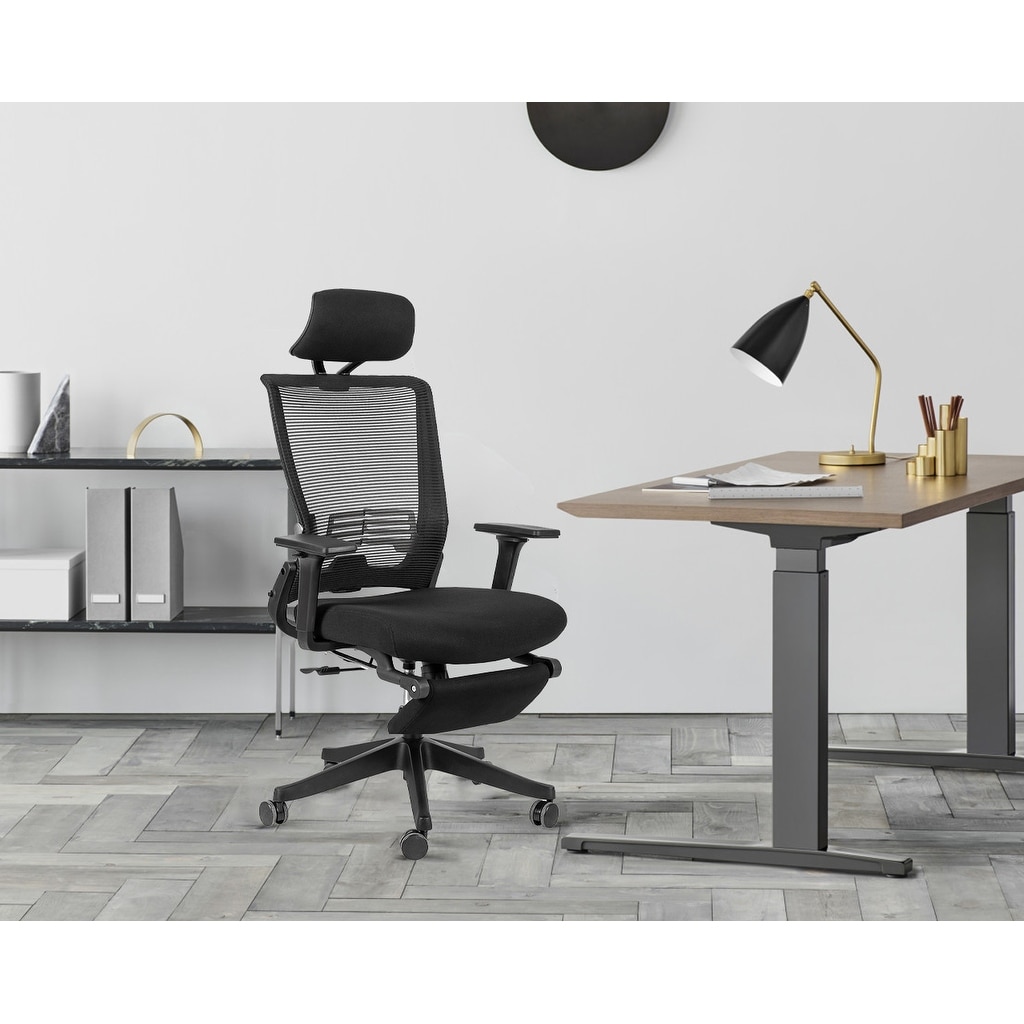 High Back Office Chair with 2d armrest and foot rest, tilt function max 128°,Black