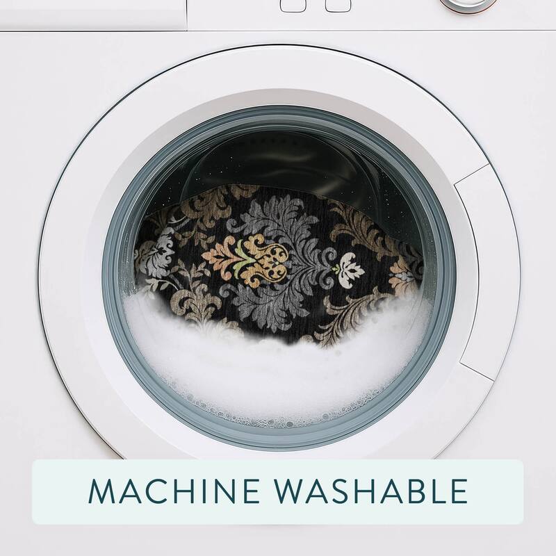 Machine Washable Indoor/ Outdoor Damask Patna Chantille Rug