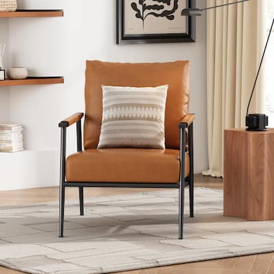 Faux Leather Lounge Chair Accent Chairs with Iron Frame & Plush Cushioning