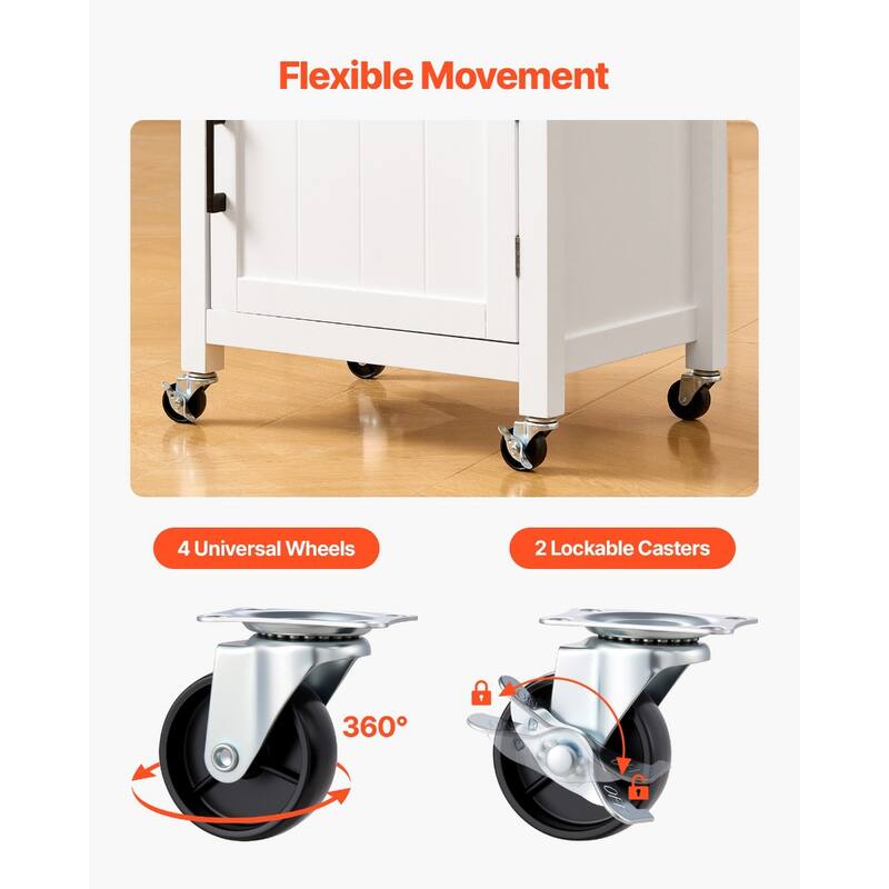 White Rolling Kitchen Island with Storage Drawers and Cabinet Towel Rack and Locking Wheels - 21.65"L x 17.71"W x 35.82"H