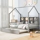 preview thumbnail 2 of 30, Wooden Full Size House Bed with Trundle and Shelf for Kids