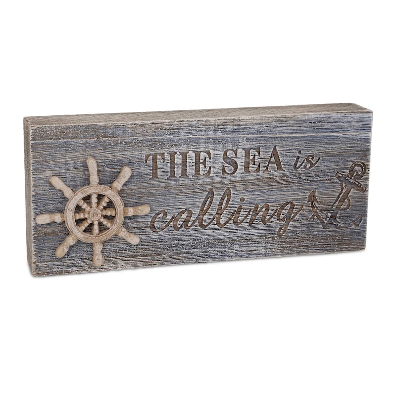 CoTa Global The Sea Is Calling Driftwood Block Sign - Handcrafted - 8.25×3.5 Inch