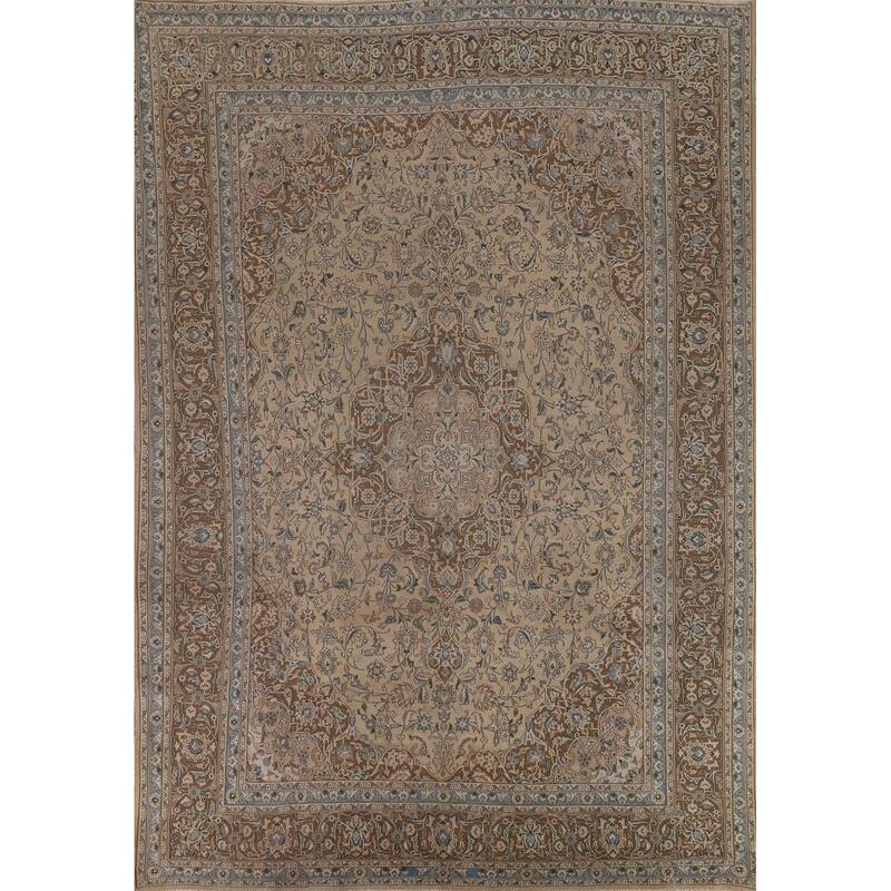 Traditional Mashad Persian Vintage Area Rug Handmade Wool Carpet - 9'8"x 12'9"