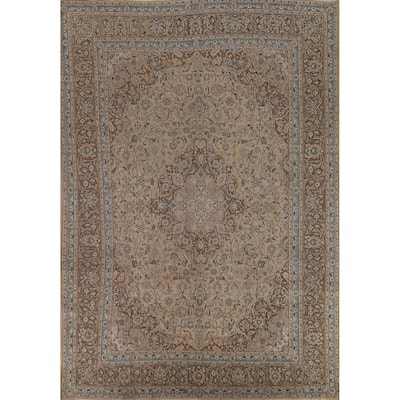 Traditional Mashad Persian Vintage Area Rug Handmade Wool Carpet - 9'8"x 12'9"