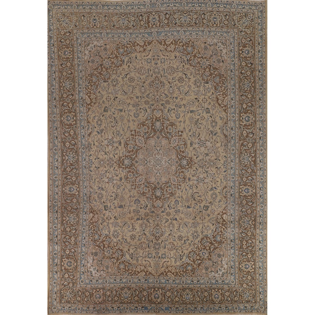 Traditional Mashad Persian Vintage Area Rug Handmade Wool Carpet - 9'8"x 12'9"