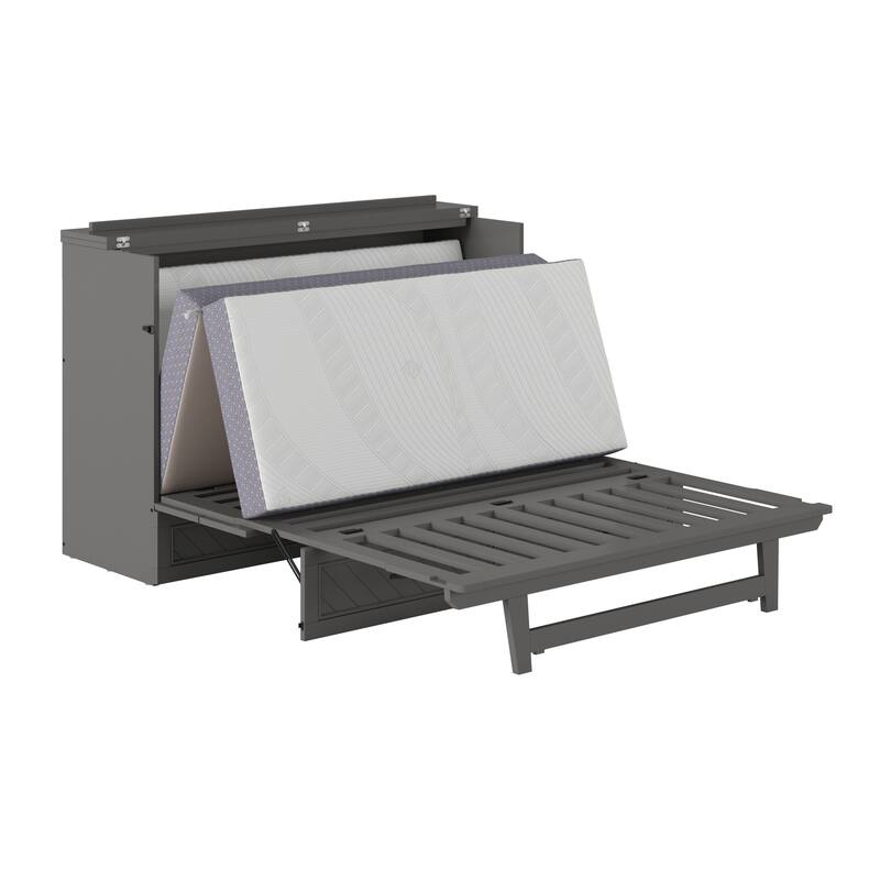Alpine Murphy Bed Chest with Mattress, Storage Drawer, & Built-in Charger