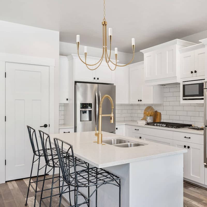 Modern 24"D 5-Light Chandelier Gold Integrated LED Classic Pendant Lights for Kitchen Dining Room - 24" D x 22.5" H