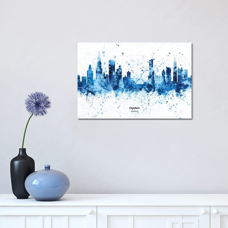 iCanvas "Chicago Illinois Skyline Splash Blue" by Michael Tompsett Canvas Print - 12x18x1.5