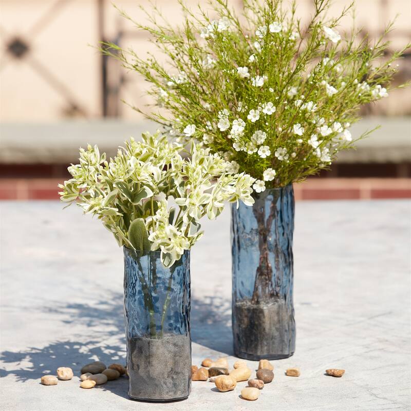 Wavy Glass Cylindrical Vases - 9.75" - Set of 2