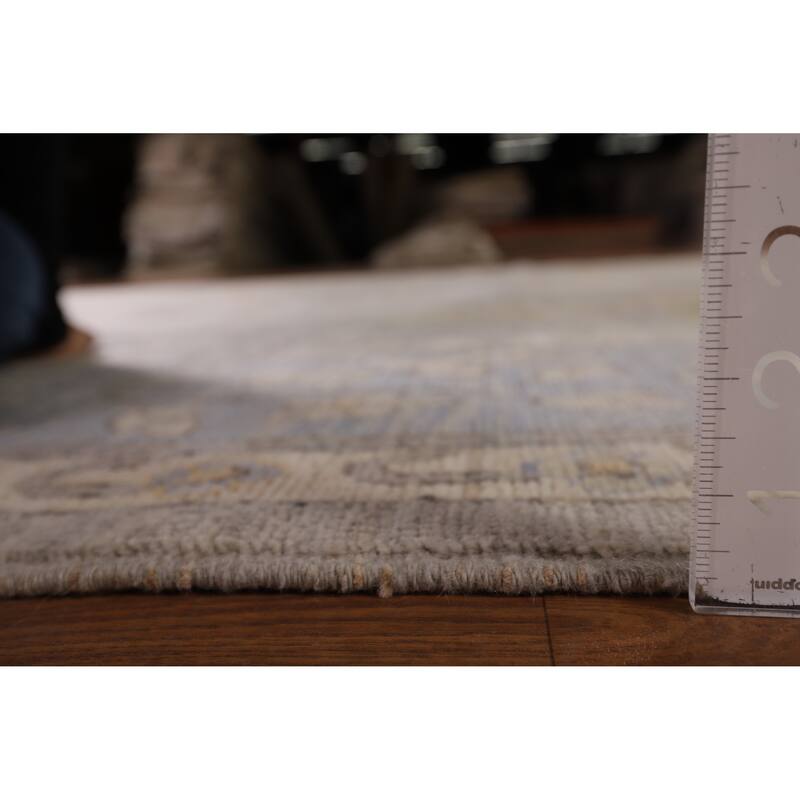 Vegetable Dye Oushak Turkish Area Rug Handmade Floral Grey Wool Carpet - 9'1" x 11'11"