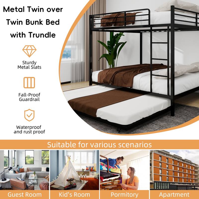 Durable Square Tube Iron Bunk Bed Featuring Safety Rails, Modern Minimalist Look,Full