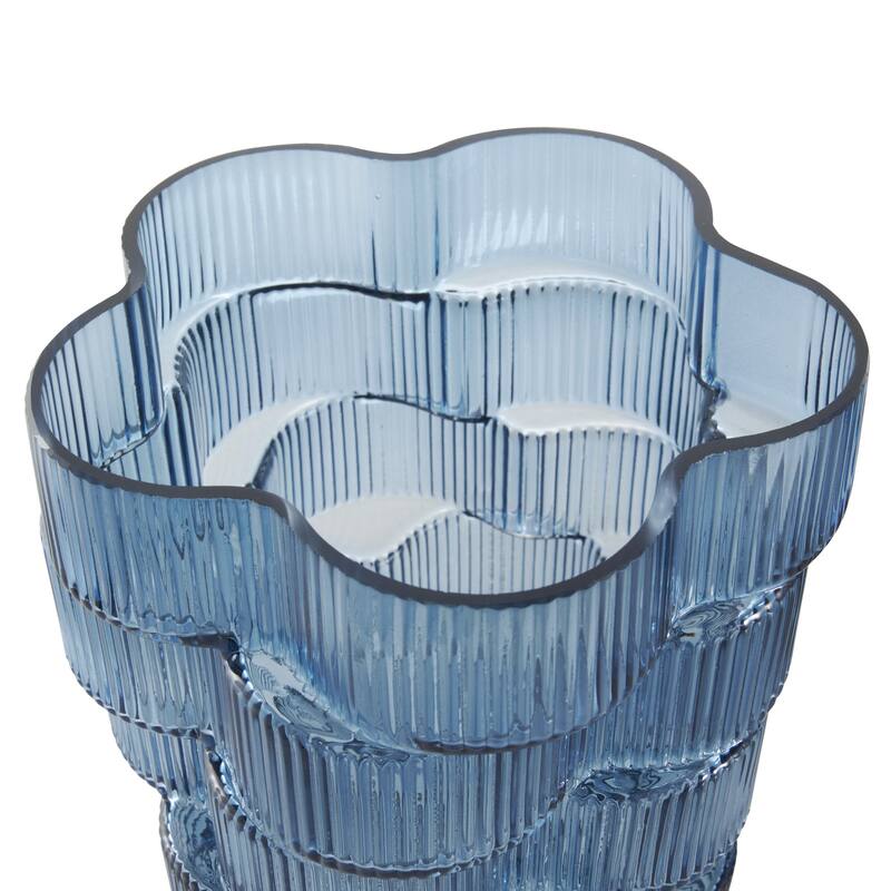 Glass Ribbed Stacked Flower Decorative Vase - Set of 2 Brown or Blue - Roche River Decor