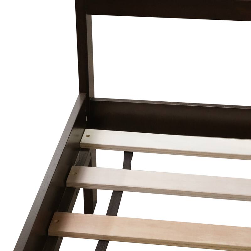 Wood Full Size Bed with Rattan Headboard, Two Storage Drawers