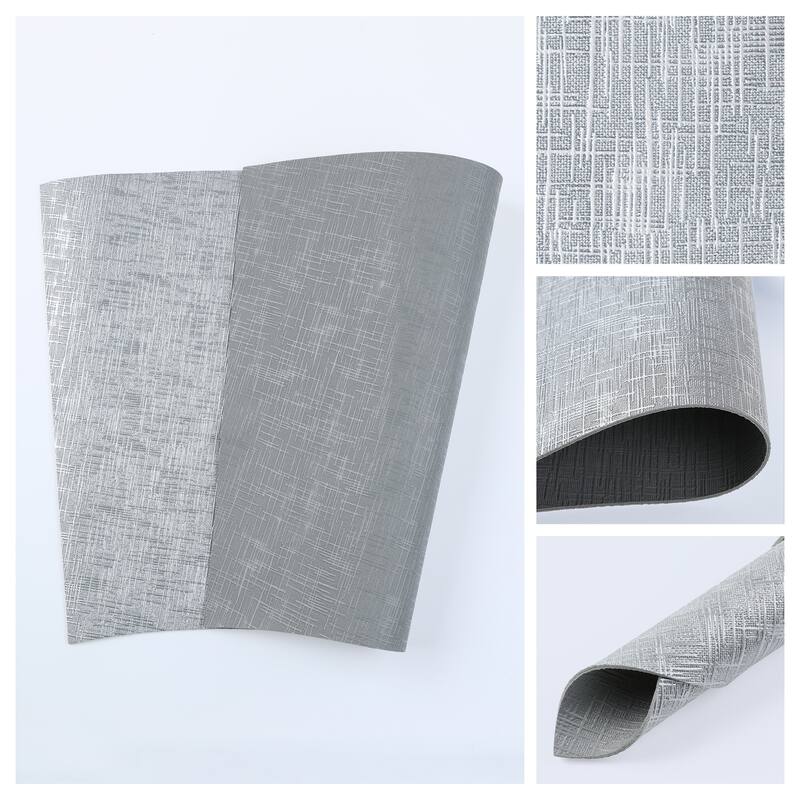 6 Pack Place Mats, Faux Leather Placemats for Kitchen Dining Table Decor Heat Resistant Table Placemats Wipeable Table Mat - Silver