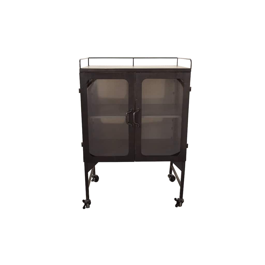 Metal Cabinet with Glass Doors and Wheels