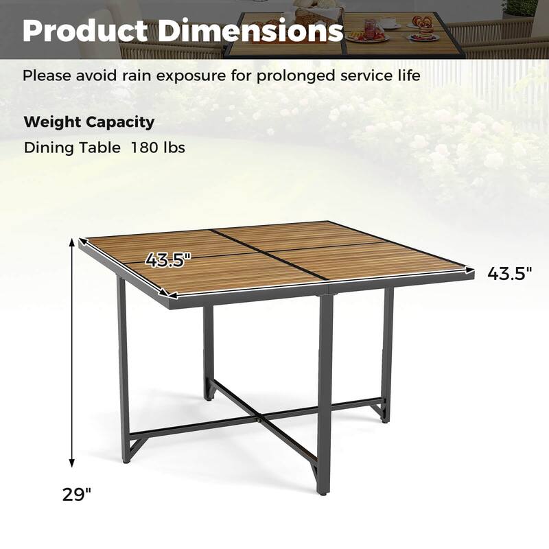 Costway 43.5” Square Patio Table with Metal Legs, Slatted Tabletop, - See Details