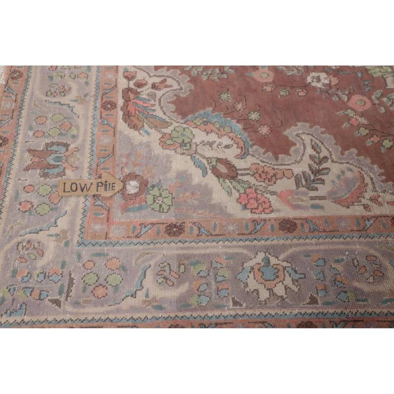 Vintage Tabriz Persian Vintage Area Rug Handmade Brown Wool Carpet - 6'8"x 10'0"