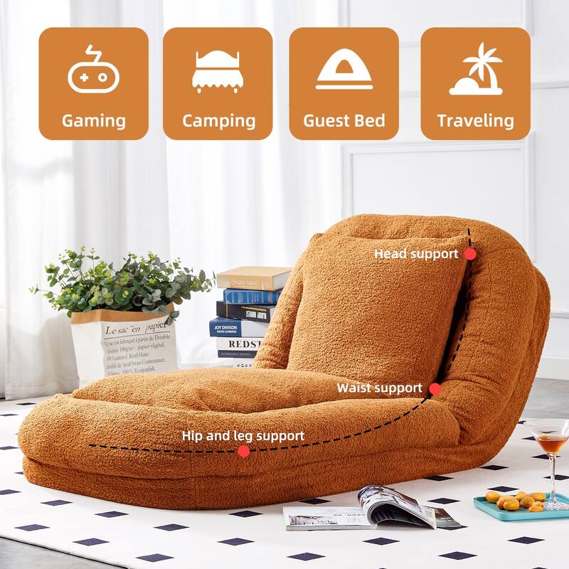 Roomfitters Folding Sofa Chair with 5 Adjustable Positions, Velvet Floor Lounge Chair for Gaming