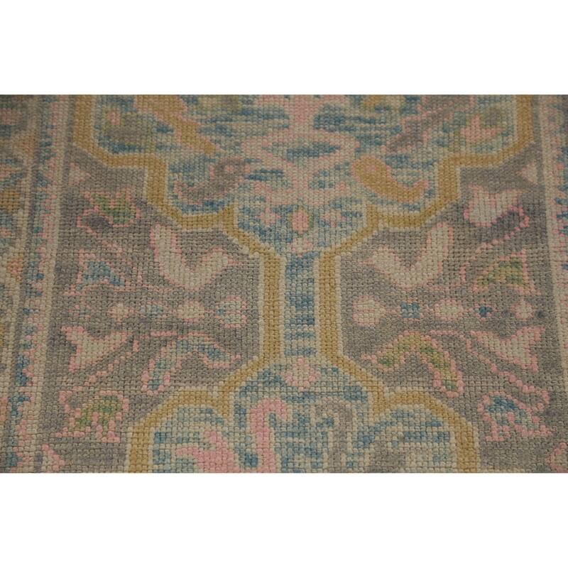 Hand Knotted Oriental 100% Wool Carpet Transitional Geometric Greys & Charcoal Oushak Runner Rug - 12' 1'' X 3' 1''