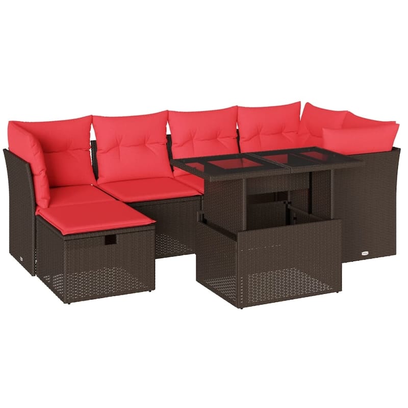 vidaXL Patio Sofa Set with Cushions and Table Outdoor Garden 7 Piece Poly Rattan