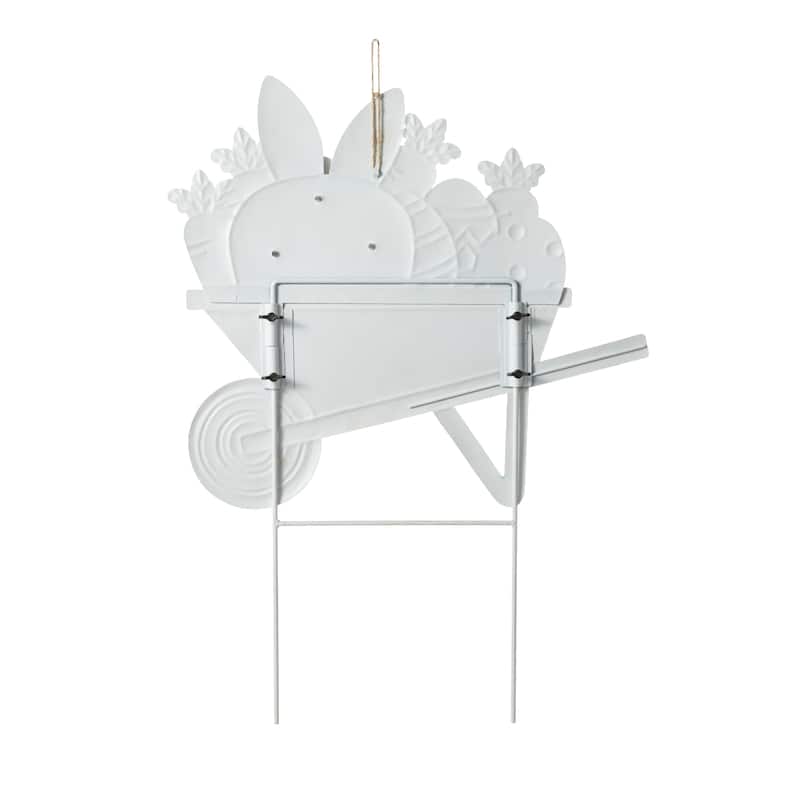 Glitzhome Easter Metal Wheel Barrow Garden Cart Yard Stake Spring Outdoor Decor