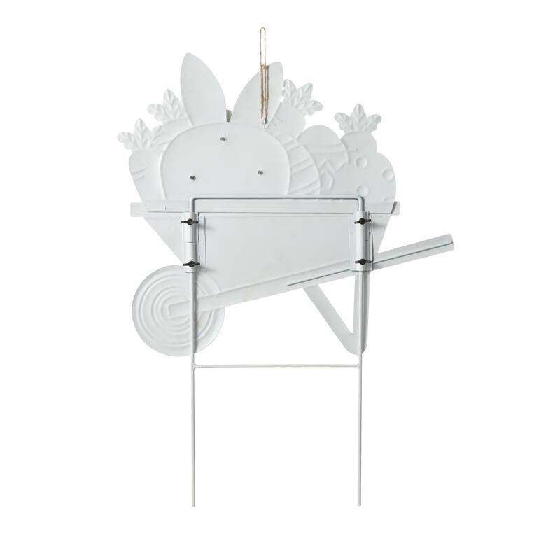 Glitzhome Easter Metal Wheel Barrow Garden Cart Yard Stake Spring Outdoor Decor