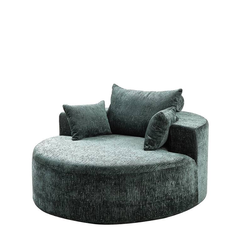 Green Round Chenille Single Sleeper Sofa with Backrest Pillow