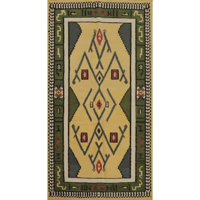 Hand Woven Oriental 100% Wool Carpet Southwestern Tribal Yellow & Gold Kilim Area Rug - 6' 7'' X 3' 8''