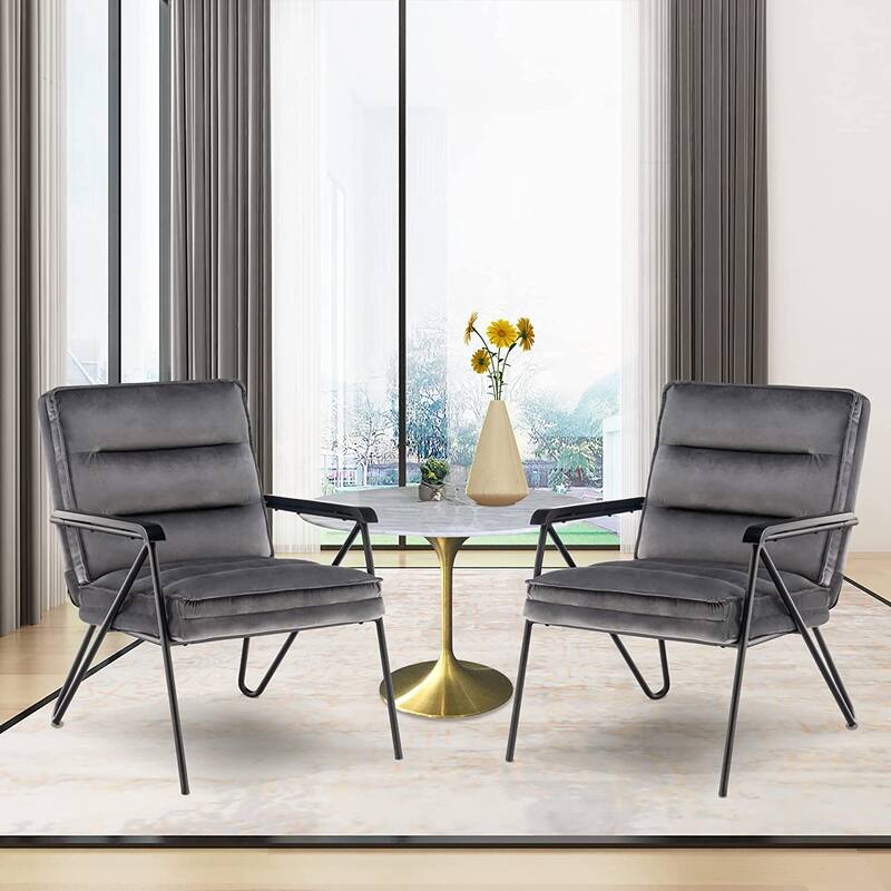 MCombo Tufted Velvet and Iron Club Chair with Ottoman