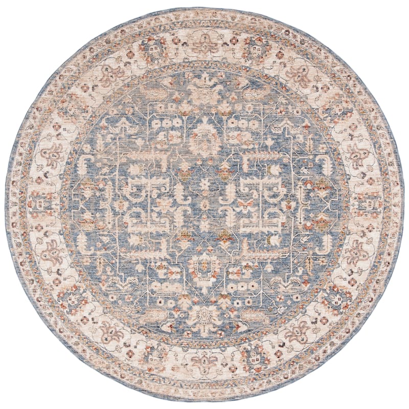 SAFAVIEH Heirloom Celeste Traditional Oriental Polyester Rug - 6'7" Round - Light Blue/Ivory