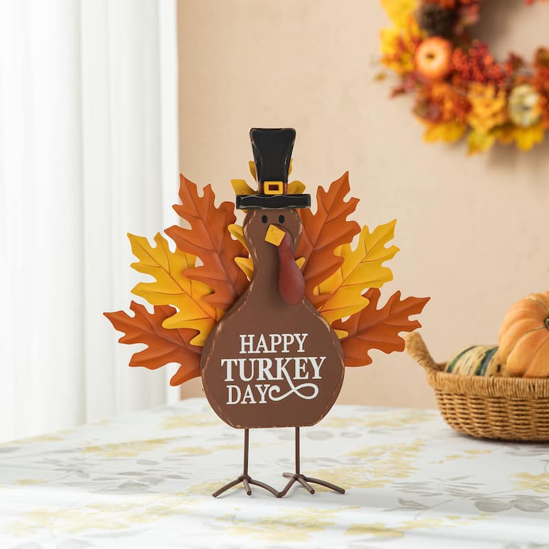 Glitzhome Thanksgiving Wooden Turkey Table Decor Wall Hanging Signs