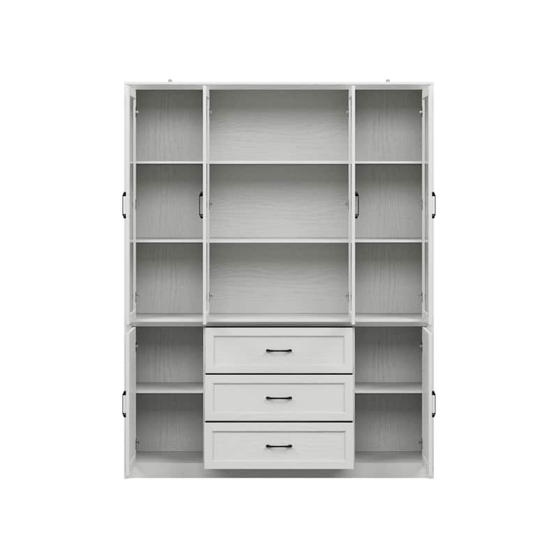 61.8" W Kitchen Pantry Cabinet, Freestanding Cupboard with Glass Doors