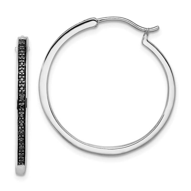 Curata 925 Sterling Silver 30x2mm Black Diamond Hoop Earrings
