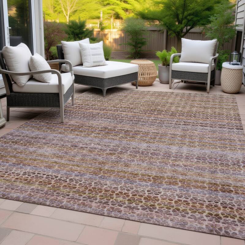 Machine Washable Indoor/Outdoor Transitional Striped Chantille Rug