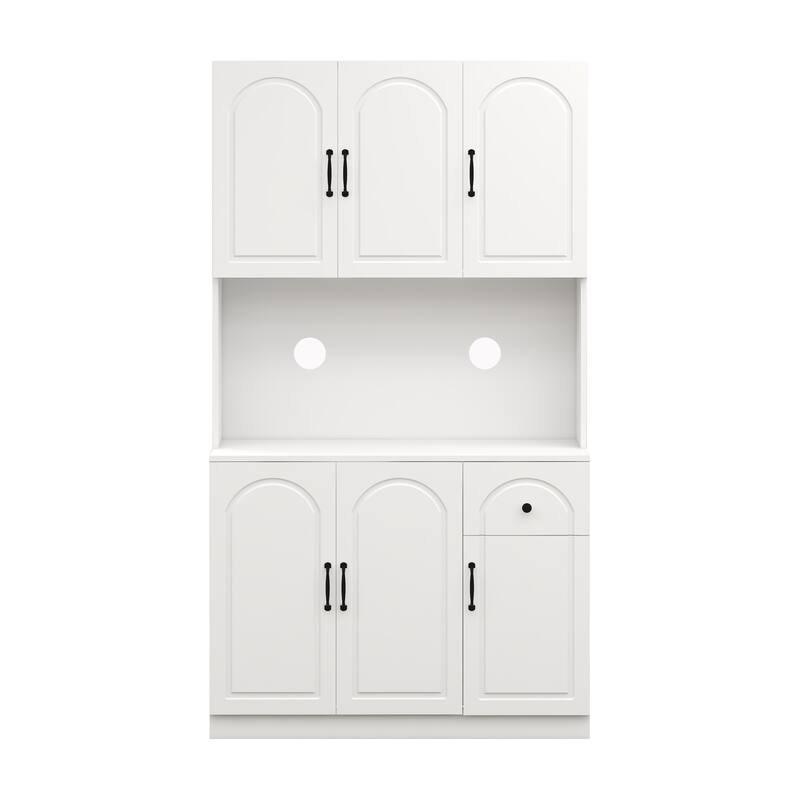 71" Kitchen Pantry Storage Cabinet with Microwave Oven Countertop, Freestanding Hutch Cabinet with Adjustable Shelves