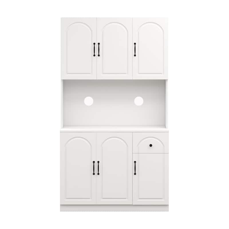 Tall Storage Cabinet White Pantry Cabinet Sideboard wMicrowave Stand