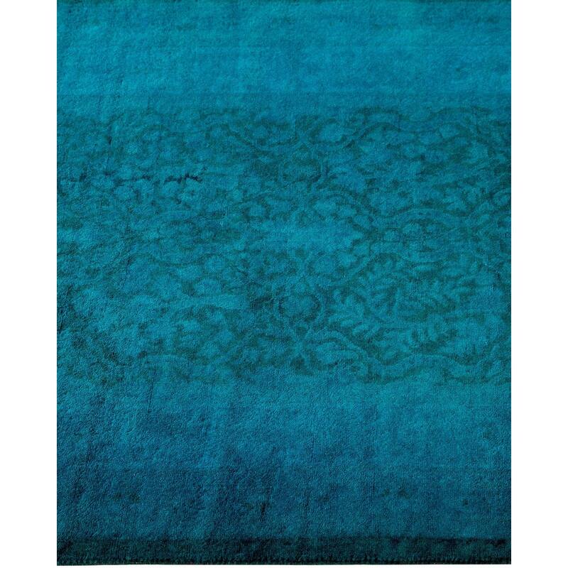 Overton Hand Knotted Wool Vintage Inspired Modern Contemporary Overdyed Blue Runner Rug - 2' 7" x 19' 5"