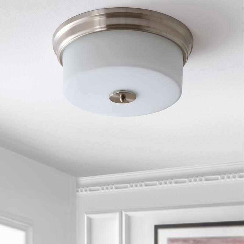 SAFAVIEH Lighting Shala Led Flush Mount - 15" x 15" x 7" - Brush Nickel/White - 15Wx15Dx7H