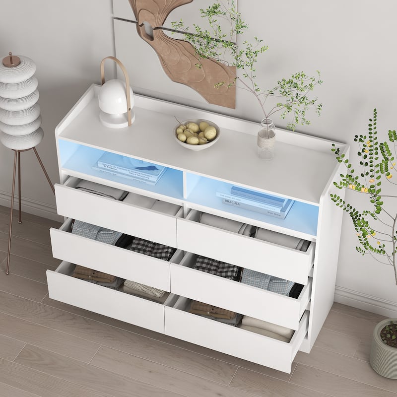 6-Drawer Double Dresser with LED Lights Chest of Drawers