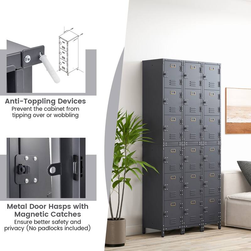 Gymax Metal Storage Locker 40'' Industrial Cabinet w/ 3 Lockable Doors