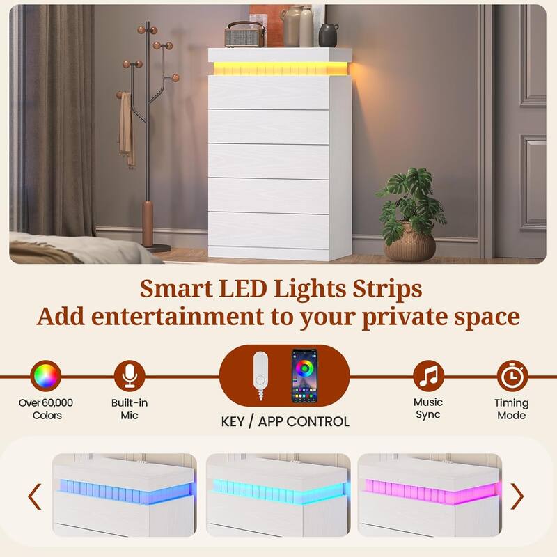 Bedroom Dresser Drawers with LED Light Power Outlet Chest of Drawer