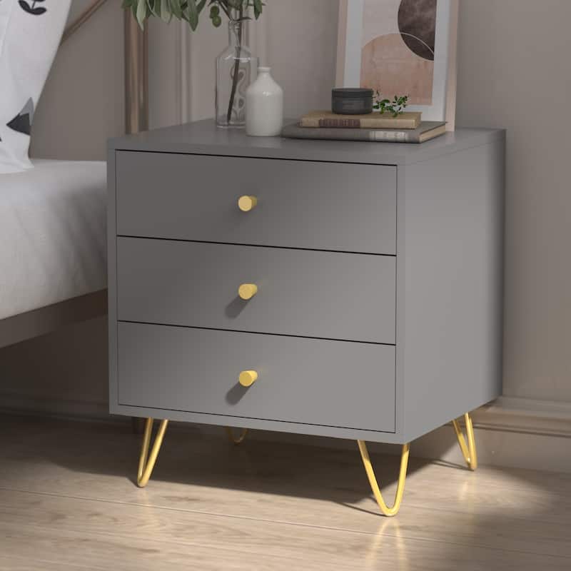 21.6'' Tall 3 - Drawer Nightstand White/Grey/Black(1 Piece)
