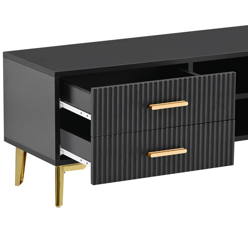 Modern TV Stand with 5 Champagne legs - Durable, stylish, spacious, versatile storage TVS up to 77"