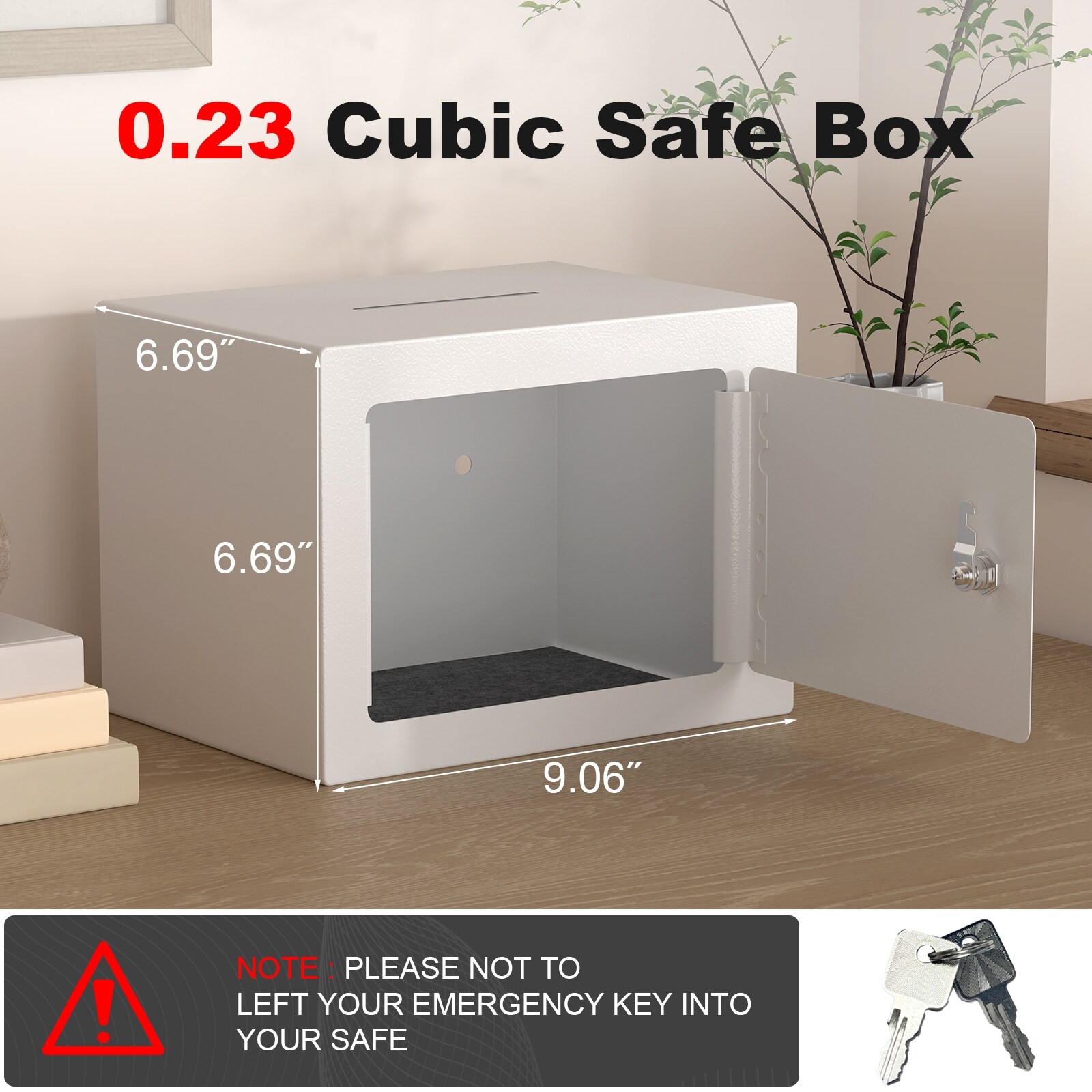 Secure Safe With Key And Password Money Home Safe, 0.23 Cubic Feet
