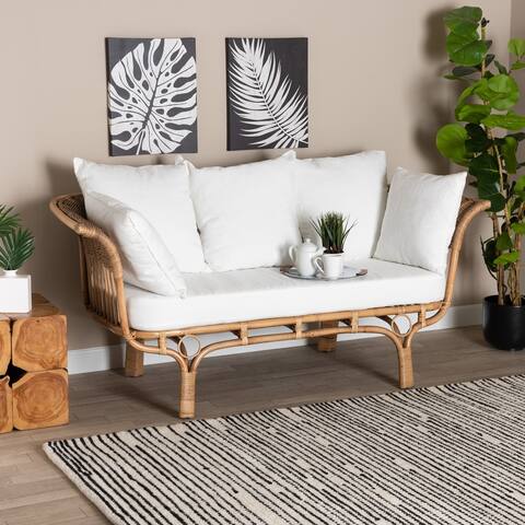 Edana Modern Bohemian Natural Rattan Sofa With Cushion