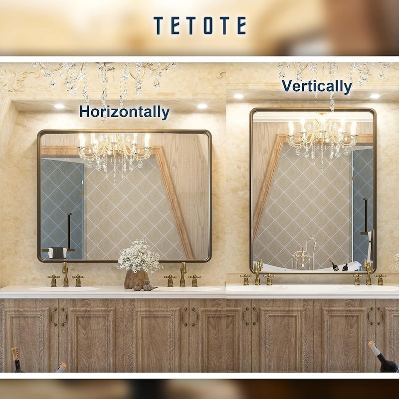 TETOTE Bathroom Vanity Mirror Modern Metal Frame Wall Mounted