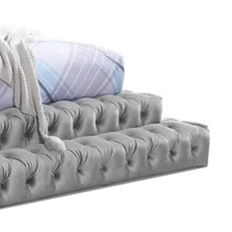 Steph Queen Bed, Gray Button Tufted Flannelette Upholstery, XL Headboard